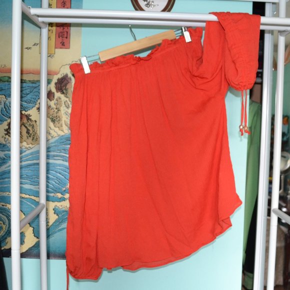 Boho Flowy Coral Top with Drawstring - Picture 3 of 6